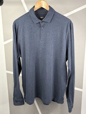 Faherty Reserve Long Sleeve Polo Shirt Men’s Large Navy Blue Striped Peru Cotton